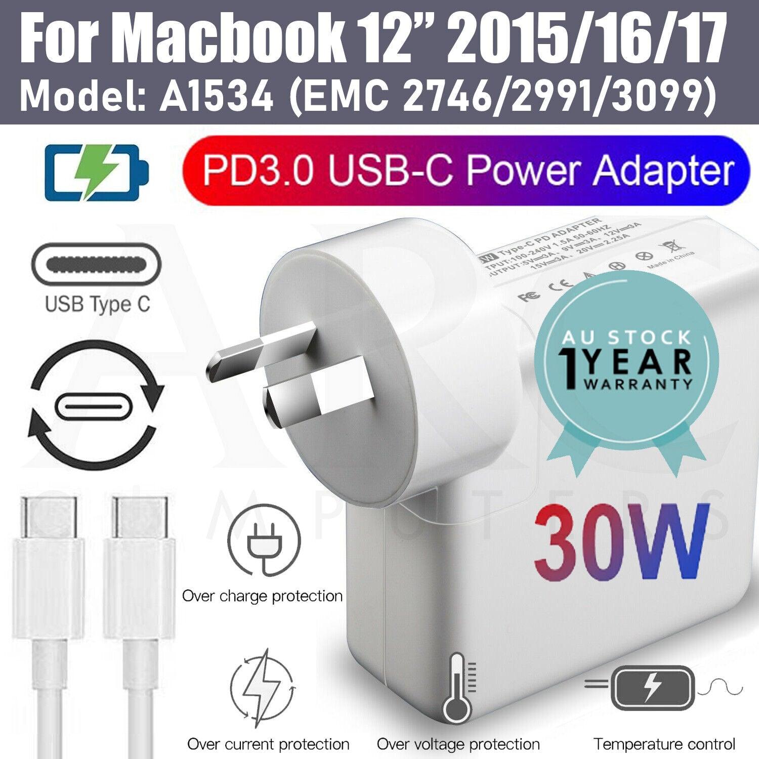 30W USB-C Type-C AU Laptop Charger Apple Macbook 12 Retina 2015 2016 2017 A1534 - BESTA